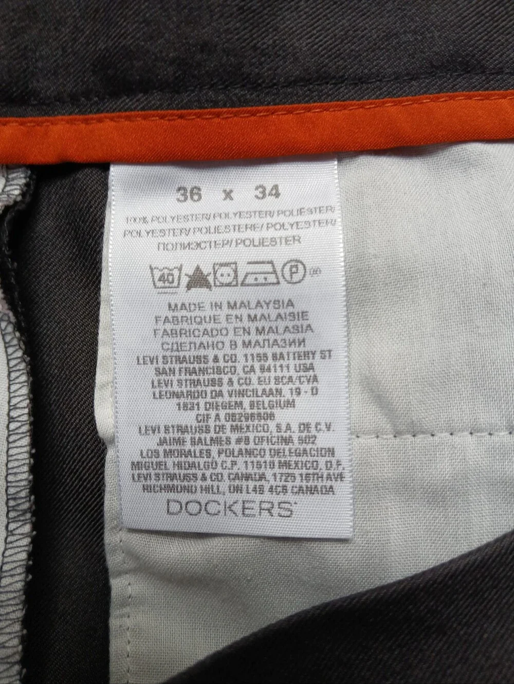 Dockers Pants Mens 36x34 Grey D2 Straight Fit Flat Front, No Cuff